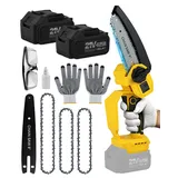 Mini Kettensäge mit Akku 8000mAh, 6&8 Zoll Mini Kettensäge Elektro mit LED-Anzeige & 2 * 4000 mAh Akkus, 3 Ketten, Kompatibel mit Makita 18V Akku, Bürstenlose Handkettensäge für Holzschneiden