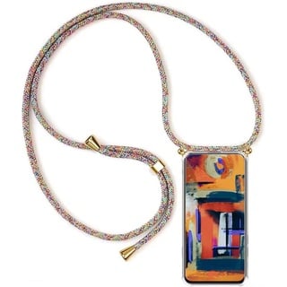 Handykette Handyhülle für Motorola Moto G22 / E32 4G / E32s mit Band - Handy-Kette Handy Hülle mit Kordel zum Umhängen Handyanhänger Halsband Lanyard Case - Transparent Schutzhülle in Rainbow