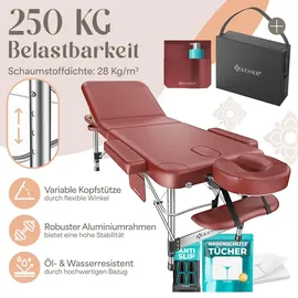 Kesser KESSER® Massageliege klappbar & höhenverstellbar 3 Zonen Massagebett Massagetisch Kosmetikliege Therapieliege Aluminium + 10x Gesichtsauflage mit Kopfstütze Armlehnen & Tasche