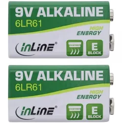 Inline-Alkalibatterie, 9V 6Lr61-Block, Packung mit 2 Stück