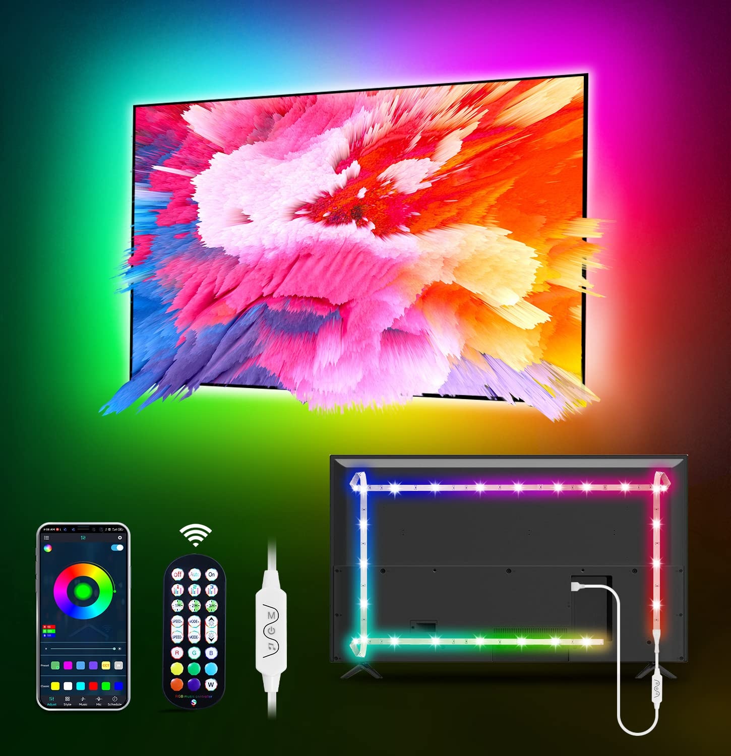 MATICOD TV-LED-Lichter für TV, 4M LED-TV-Hintergrundbeleuchtungen TV-Lichter, die mit TV synchronisieren, USB-LED-TV-Lichter LED-Streifen-Lichter mit Bluetooth Smart App-Fernbedienung