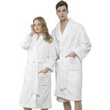 hammetex Bademantel unisex, ultraweicher & flauschiger Fleecemantel" Gr. XS, weiß, L:112cm, Fleece, Hausmäntel, Bademantel, ideal für Sauna & Spa, Hotelbademantel, Morgenmantel für Paare mit Taschen, XS-S