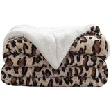 Lsimeru Kuscheldecke Lammfell 150x200 Leopardenmuster Warm Doppellagig Kuscheldecke Extra Flauschig Weich Wohndecke Lammfell Optik Sofadecke Felldecke Kuschel Decke