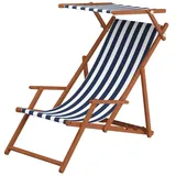 Erst-Holz Holz-Liegestuhl Sonnenliege Strandliege mit Stofffarbe Blau/Weiß 10-300 Sonnendach