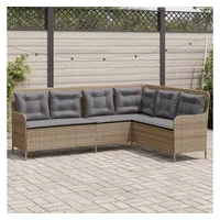 vidaXL Gartensofa in L-Form mit Kissen Beige Poly Rattan