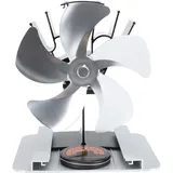 Wärmebetriebener Ofenventilator, 5 Flügel Aus Aluminiumlegierung Mit Integriertem Thermometer Für Petroleum- Oder Holzöfen, Silber