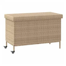 vidaXL Gartentruhe mit Rollen Beige 110x55x73 cm Poly Rattan