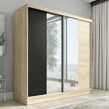 mebloland Schwebetürenschrank, 2-türig Schrank mit Spiegel DUO 200 (Weiß, Schwarz, Somona)