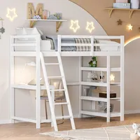 CDGlobal Hochbett mit Bücherregal und Stauraumtreppe für Kinder, Kinderbett mit Schreibtisch, inklusive Lattenrost, 90x200cm, Bettgestell, für J... - Weiß