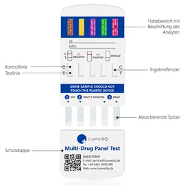 LuxmedIQ Drogenschnelltest für 10 Drogenarten - Urin Drogentest Multi Testkassette 5 St