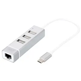 Digitus USB2.0 3-Port HUB & Fast Ethernet LAN-Adapter mit Typ-C Anschluss