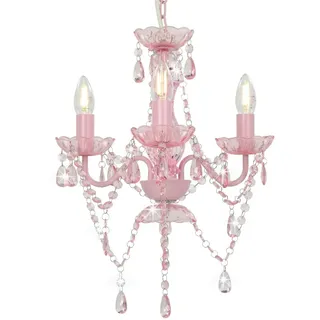 vidaXL Kronleuchter mit Perlen Rosa Rund 3×E14