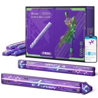 Govee x EVANGELION Glide LED Wandleuchte, Gaming Wall Light RGBIC, DIY Mecha-Stil Formen, Gaming Licht Deko für Spielzimmer, Smart Wandlampe Kompatibel mit Matter und Alexa, 6pcs und 2 Ecken