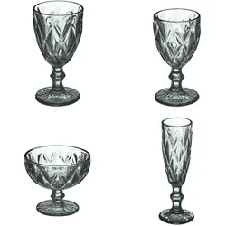 Relaxdays Gläser Set, 7-teilig, Krug, Eisbecher, Sektglas, je 2 Trinkgläser & Weingläser, Gläser spülmaschinenfest, grau