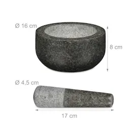Relaxdays Granit Mörser mit Stößel, robust & langlebig, Gewürze, Kräuter, polierter Steinmörser, Ø 16 cm, 400 ml, grau