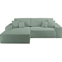 andas Ecksofa Finnley Schlafsofa 267 cm in Bouclé, Struktur fein u. Cord, L-Form, Schlaffunktion m. Bettkasten (136/210 cm), Bouclé, Struktur und Cord grün