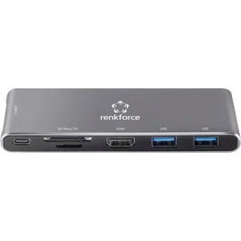 Renkforce Tragbares Kartenlesegerät mit SSD-Gehäusehub (USB-C, 3 Ports), Dockingstation + USB Hub, Grau