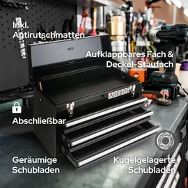 Arebos Werkzeugkasten mit 3 Schubfächern, Schwarz, 8,2 kg & Schwarz