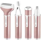 4 IN 1 Elektro-Rasierer für Damen, Haarentferner-Set schmerzfrei Epiliergerät USB aufladbar mit 4 abnehmbaren Aufsätzen für Bikini-Trimmer/Nasenhaarschneider/Augenbraue-Shaper/Body Shaver