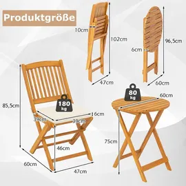 Goplus 3tlg. Gartenmöbel Set Akazienholz klappbar Rundtisch 2 Stühlen Kissen Beige - Beige