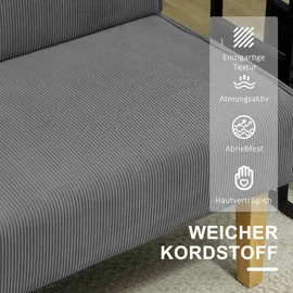 Homcom Sofa, Couch mit Cord-Optik, Holzbeine, Gepolsterter Polstersofa, Doppelsofa für Schlafzimmer, Wohnzimmer, 110 x 62 x 85 cm, Grau
