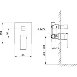 Sapho CUBEMIX Unterputz-Duscharmatur, 2 Wege, Gold matt