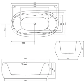 Tronitechnik DOKOS freistehende Badewanne 180 x 100 x 60 cm (vormontiert, aus Sanitäracryl)