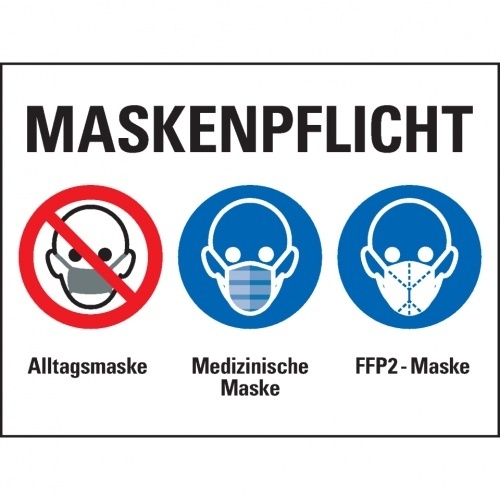 Schild I Gebots-/Verbots-Kombischild Maskenpflicht, Kunststoff, 400x300mm