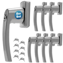 Fenstergriff 8er-Set Silber abschließbar