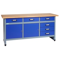 KÜPPER Werkbank 12177, 170x84x60 cm, 6 Schubladen, 2 Türen, 300 kg Traglast blau