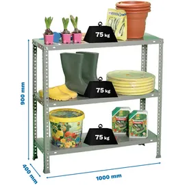 Proregal Schraubregal Panda MINI HxBxT 90x100x40cm | Fachlast 75kg | Grau | Schwerlastregal Lagerregal Garagenregal