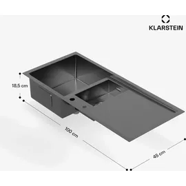 Klarstein Spülbecken – 1,5 Becken mit Abtropffläche, Robuster 304 Edelstahl, Kratz- & Hitzebeständig, Leicht zu Reinigen, Inkl. Überlauf & Ei... - Grau