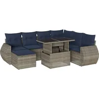 vidaXL 8-teiliges Gartensofa-Set mit Kissen, grau, Polyrattan - Grau