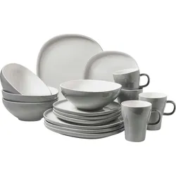 Kombiservice MÄSER "ISORA, Kombiservice, Keramik", grau (grau, weiß), 16 tlg., Keramik, Geschirr-Sets, Geschirr-Set, Service