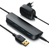 Primewire aktiver 4 Port USB 3.2 Gen1 Hub, Verteiler mit Netzteil, leicht, hohe Transportabilität, USB-Adapter - Schwarz