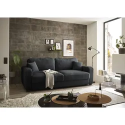 Schlafsofa ED EXCITING DESIGN "Carrara", schwarz, B:235cm H:89cm T:92cm, 100% Polyester, Sofas, mit Bettkasten & 2 Zierkissen