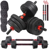 PEARL sports 2in1-Kurz- und Langhantel-Set, 29 kg, verstellbar, Sternverschlüsse