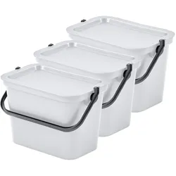 WellHome - 3x5L Mülleimer-Set mit Griff, Fashion Collection, Weiß