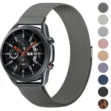 Amzpas 22mm Uhrenarmband Metall Ersatz Armband für Herren Damen, 22mm Universal Smartwatch Ersatzarmband, Mesh Edelstahl Metall Magnet Armbänder, Weltraum Grau