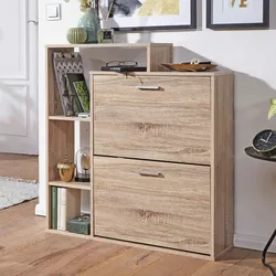 Kadima Design Schuhkipper Holz für 12 Paar Schuhe - Sonoma Eiche, Modernes Design, Metallgriffe, `Mdf`-Holz. 85x24x93 cm
