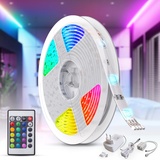 B.K.Licht - LED Strip 5m mit Fernbedienung, buntes RGB Licht, dimmbar, Farbwechsel, LED Streifen, Leiste, Zimmer deko, Gaming Deko, Band, Lichtleiste, Lichtband, 500 x 1 x 3 cm, Weiß