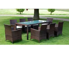 vidaXL 9-tlg. Garten-Essgruppe mit Auflagen Poly Rattan Braun