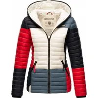 NAVAHOO Damen Stylische Steppjacke Colorblocking Übergangsjacke mit Kapuze Multikulti