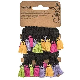 Glorex  Glorex Quasten Girlande bunt 1 M schwarzes Band schwarz
