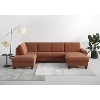 Wohnlandschaft HOME AFFAIRE "Summer U-Form", rosa (kupfer), B:314cm H:91cm T:170cm, 95% Polyester, 5% Polyamid, Sofas, Wohnlandschaft, mit oder ohne Bettfunktion und Bettkasten, wengefarbene Holzfüße