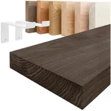 LAMO Manufaktur Wandregal Holz Gerade Regal Farbe: Schwarz mit weißem Original Regalträger 50 cm, Komplett-Set, 40mm stake Massivholzplatte braun|schwarz 50 cm x 4 cm x 20 cm