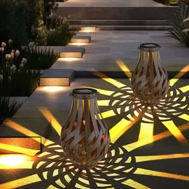 GLOBO Gartendeko Laterne Solar Windlicht mit Bambusgeflecht zum Aufhängen oder Hinstellen, led warmweiß, DxH 27x17,5 cm, Garten Terrasse