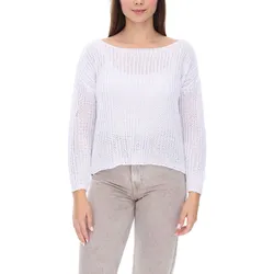 vestino Damen Strick-Pullover mit Netz-Struktur Alltags-Pulli Sweater 900709 Weiß - S