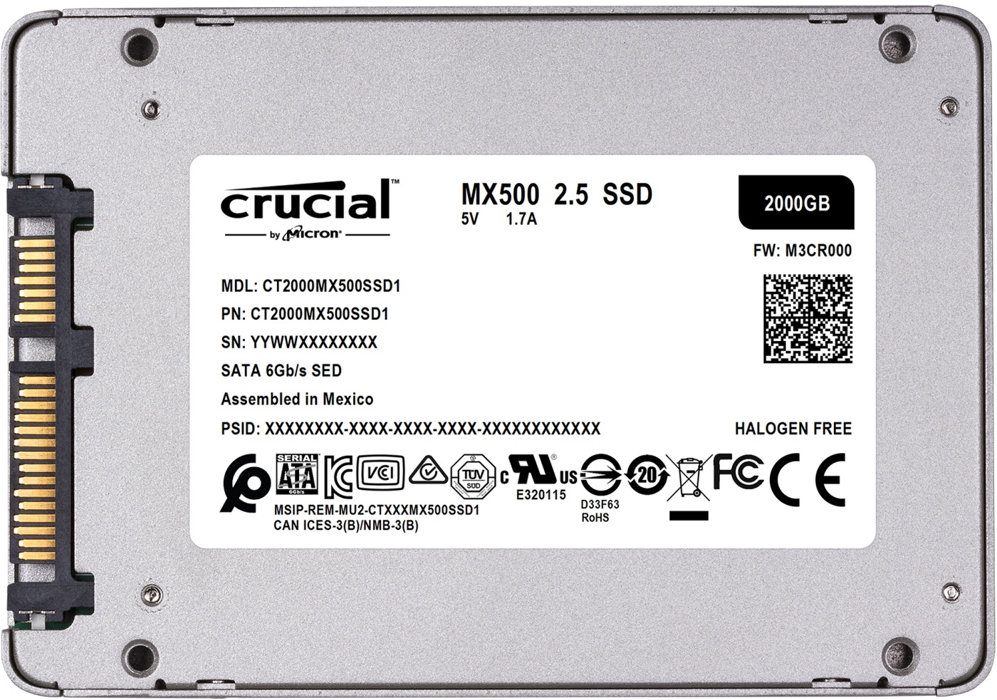 Crucial MX500 SSD 2TB 2.5 Zoll SATA 6Gb/s - interne Solid-State-Drive