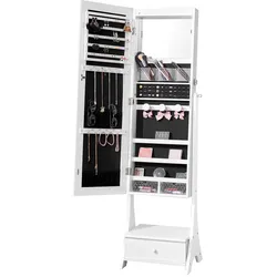 VEVOR Spiegel Schmuckschrank Standspiegel mit Stauraum Ganzkörperspiegel Weiß